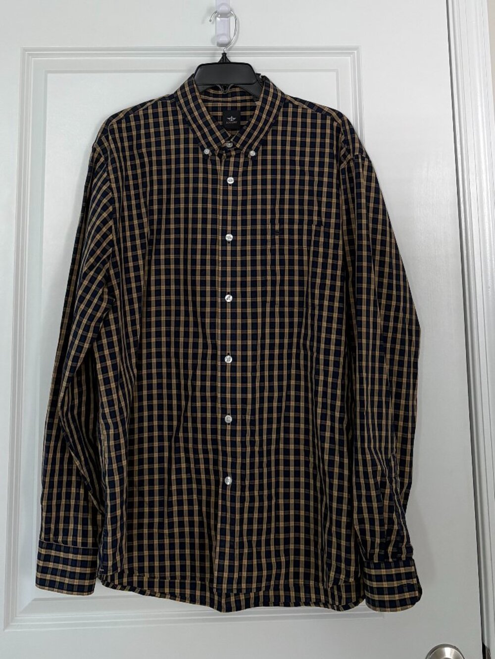 Dockers Men's Navy Blue / Yellow Button-Down Long-Sleeve Casual Shirt Size XL